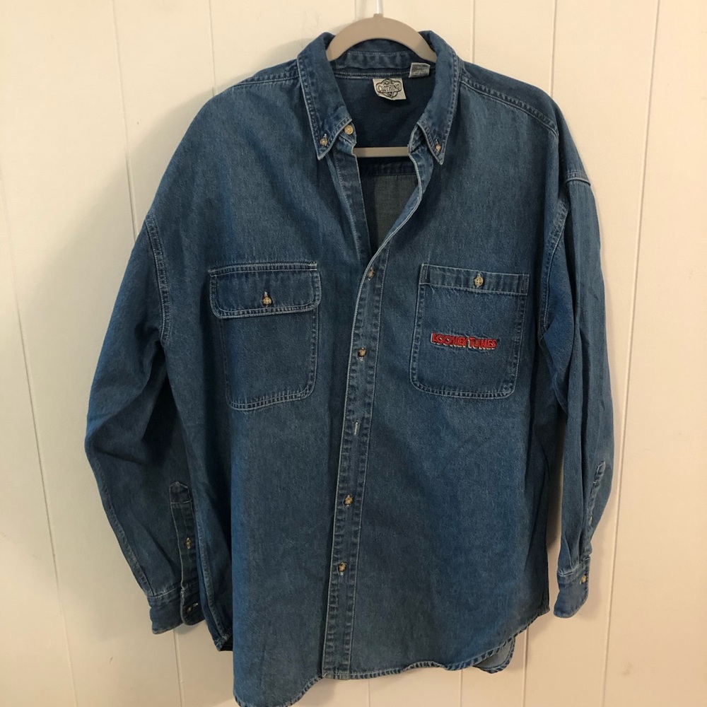 ACME Looney Tunes Blue Denim Shirt Embroiled Shirt M Unisex - Picture 2 of 7